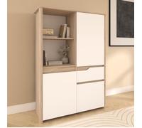 Bahut Haut BETTY - Blanc & Chêne - 3 portes, 1 tiroir - 108.9 x 39.6 x 151.5 cm