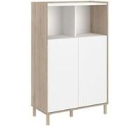 Bahut haut MORPHOS - L 83,7 x P 40 x H 135 cm - Décor blanc / Chêne - 2 portes - PARISOT
