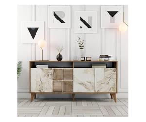 Bahut Milan noyer marbre blanc 160 x 35 x 78cm