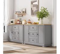 Bahut moderne élégant 3 tiroirs, portes style réfrigérateur, buffet pour salon salle à manger, gris