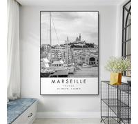 Baibexing Affiche De Voyage Marseille New York City Noir Et Blanc Impression Unique Art Mural Toile Peinture Coordonnées Minimaliste Décoration D'Intérieur 21X30Cm Sans Cadre