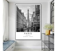 Baibexing Affiche Imprimée De Voyage De Paris, Affiche De Ville De France, Noir Et Blanc, Peinture Sur Toile D'Art Mural Unique, Coordonnées Minimaliste, Décoration De Maison A1 30X40Cm Sans Cadre