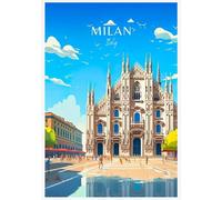 Baibexing Aquarelle, Ville, Voyage, Milan, Affiche, Toile, Peinture, Art Mural, Image Pour Salon, Décoration D'Intérieur 21X30Cm Sans Cadre