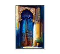Baibexing Bleu Marocain Porte Art Affiche Paysage Impression Boho Toile Peinture Aquarelle Nature Art Toile Impressions Islamique Minimaliste Décor A1 40X50Cm Sans Cadre