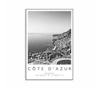 Baibexing Ville Moderne Cote D'Azur Voyage Imprimer France Affiche Noir Blanc Toile Peinture Unique Mur Art Coordonnées Minimaliste Décor À La Maison A14 30X40Cm Sans Cadre