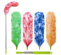 BAIDOON Lot de 4 plumeaux électrostatiques lavables, Tige Extensible de 63,5 cm à 139,7 cm, plumeau à Plumes pour Le Nettoyage - Attire la poussière comme Un Aimant