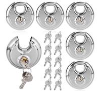 BAIFULAI Lot de 5 cadenas à anse ronds de 60 mm, avec 10 clés, serrure ronde avec manille en acier inoxydable, serrure à disque ronde, résistant aux intempéries, serrure de sécurité