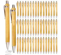 BAIFULAI Lot de 50 stylos à bille en bois réutilisables - En bambou - Ergonomiques - Pour écriture, journal, école, fournitures de bureau