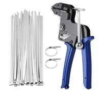 BAIFULAI Pistolet de fixation de câble avec 200 serre-câbles en acier inoxydable 4,6 x 300 mm, pince à sertir de câble, outil de serrage et coupe pour câbles