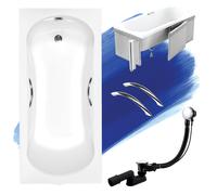 Baignoire rectangulaire 150x70 avec revêtement en polystyrène, poignées, vidage & pieds S | Set complet 5in1 baignoire acrylique | BADLAND ARIA PLUS