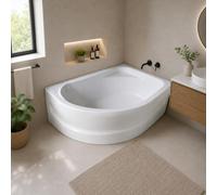 Baignoire asymétrique - 150 x 100 cm - Gauche - avec Tablier Blanc - Pieds - Vidage Chrome - CORNEA
