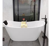 Baignoire à poser 170x80 Blanc Moderne Exclusive Acrylique Garniture de vidage VIEGA + appuie-tête noir + tablette de bain en bambou | BADLAND ROSSA