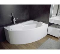 Baignoire acrylique 4 en 1 asymétrique 170x110 droite blanche + appui-tête blanc, siphon moderne chromé Premium et pieds (cadre) inclus | BADLAND RIMA
