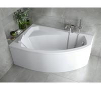 Baignoire acrylique 5en1 Asymétrique 130x85 Gauche Blanc + Cabine Acrylique + Appui-tête Blanc, Siphon et Cadre Premium Moderne | BADLAND RIMA