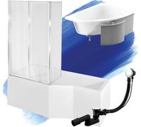 Baignoire acrylique 5en1 Asymétrique 170x75 Blanc Gauche + Cabine Styrofoam + Ecran, Siphon Moderne et Pieds Inclus | BADLAND INTEGRA