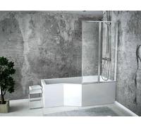 Baignoire asymétrique - 150 x 75 cm - Droite - sans Habillage - avec Pieds - Pare Baignoire 3 Volets - Vidage Chrome - INTEGRA