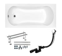 Baignoire BADLAND ARIA - En acrylique - Blanc - Rectangulaire - 130 x 70 cm - Kit complet avec pieds et bonde d'évacuation automatique exclusive chromée - Fabriqué en UE - 3 en 1