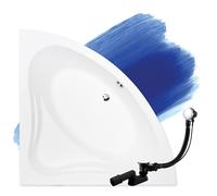 Baignoire Bain d'angle 130x130, Siphon de bain et pieds - Set 3en1 - MIA