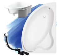 Baignoire d'angle 140x90 droite avec revêtement en polystyrène, écoulement & pieds S | Set complet 4in1 baignoire originale acrylique siphon | BADLAND ADA
