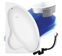 Baignoire d'angle 140x90 gauche avec revêtement en polystyrène, écoulement & pieds S | Set complet 4en1 baignoire originale acrylique siphon | BADLAND ADA