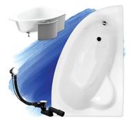 Baignoire d'angle 150x100 droite avec revêtement en polystyrène, écoulement & pieds S | Set complet 4in1 baignoire originale acrylique siphon | BADLAND NATALIA