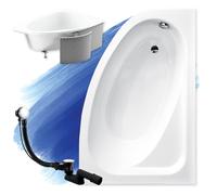Baignoire d'angle 150x100 droite avec revêtement en polystyrène, écoulement & pieds S | Set complet 4in1 baignoire originale acrylique siphon | BADLAND CORNEA