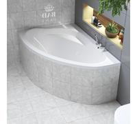 Baignoire d'angle 150x100 gauche avec revêtement en polystyrène, écoulement & pieds S | Set complet 4in1 baignoire originale acrylique siphon | BADLAND MAREA