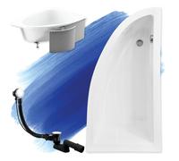 Baignoire d'angle 150x70 droite avec revêtement en polystyrène, écoulement & pieds S | Set complet 4en1 baignoire originale acrylique siphon | BADLAND PRAKTIKA