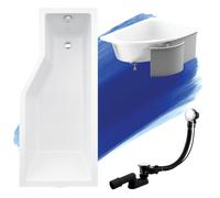 Baignoire d'angle 150x75 droite avec revêtement en polystyrène, écoulement & pieds S | Set complet 4en1 baignoire originale acrylique siphon | BADLAND INTEGRA