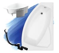 Baignoire d'angle 160x100 droite avec revêtement en polystyrène, écoulement & pieds S | Set complet 4en1 baignoire originale acrylique siphon | BADLAND RIMA