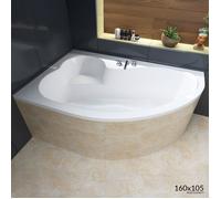 Baignoire d'angle 160x105 gauche avec revêtement en polystyrène, écoulement & pieds S | Set complet 4in1 baignoire originale acrylique siphon | BADLAND MEGA