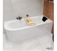 BADLAND Baignoire d'angle rectangulaire Avita DROITE 160x75 avec vidage et pieds + coussin de bain Noir KODI | BADLAND AVITA