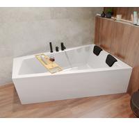 BADLAND Baignoire d'angle rectangulaire INTIMAS DROITE 160x90 avec vidage et pieds + 2 coussins de bain + tablette de bain en bambou | BADLAND INTIMAS