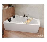 BADLAND Baignoire d'angle rectangulaire INTIMAS GAUCHE 160x90 avec vidage et pieds + 2 coussins de bain + tablette de bain en bambou | BADLAND INTIMAS
