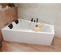 Baignoire Bain d'angle 160x90 Gauche + planche en bambou + Siphon + pieds INTIMA