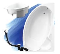 Baignoire d'angle 170x110 droite avec revêtement en polystyrène, écoulement & pieds S | Set complet 4en1 baignoire originale acrylique siphon | BADLAND FINEZJA