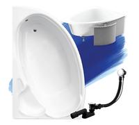 Baignoire d'angle 170x110 gauche avec revêtement en polystyrène, écoulement & pieds S | Set complet 4en1 baignoire originale acrylique siphon | BADLAND FINEZJA