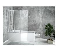 Baignoire d'angle 170x75 gauche avec tablier acrylique, paroi en verre, vidage & pieds S | Set complet 5en1 baignoire acrylique | BADLAND INTEGRA