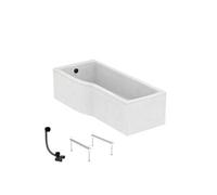 Baignoire bain douche 170 x 80 cm gauche Connect Air + tablier + pieds + vidage Noir mat