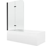 Mexen Cubik baignoire rectangulaire 160 x 70 cm avec habillage et paroi 2 volets 80 cm, transparent, noir - 550316070X9008027000 13026 5907709162150