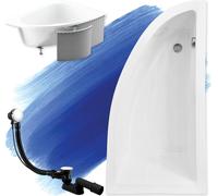 Baignoire d'angle 140x70 droite avec revêtement en polystyrène, écoulement & pieds S | Set complet 4en1 baignoire originale acrylique siphon | BADLAND PRAKTIKA