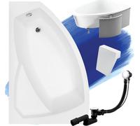 Baignoire d'angle 140x90 gauche avec revêtement en polystyrène, écoulement & pieds S | Set complet 5en1 baignoire originale acrylique siphon | BADLAND RIMA