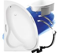 Baignoire d'angle 140x90 gauche avec revêtement en polystyrène, poignées, écoulement & pieds S | Set complet 4in1 baignoire originale acrylique siphon | BADLAND ADA