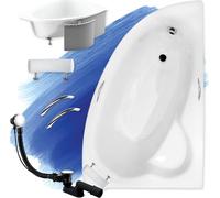 Baignoire d'angle 150x100 droite avec polystyrène + poignées + appui-tête, écoulement & pieds S | Set complet 6in1 baignoire | BADLAND NATALIA PREMIUM