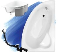 Baignoire d'angle 150x100 droite avec revêtement en polystyrène, écoulement & pieds S | Set complet 4in1 baignoire originale acrylique siphon | BADLAND NATALIA