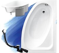 Baignoire d'angle 150x100 droite avec revêtement en polystyrène, écoulement & pieds S | Set complet 4in1 baignoire originale acrylique siphon | BADLAND CORNEA