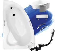 Baignoire d'angle 150x100 gauche avec polystyrène + poignées + appui-tête, écoulement & pieds S | Set complet 6in1 baignoire | BADLAND NATALIA PREMIUM