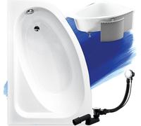 Baignoire d'angle 150x100 gauche avec revêtement en polystyrène, écoulement & pieds S | Set complet 4in1 baignoire originale acrylique siphon | BADLAND CORNEA
