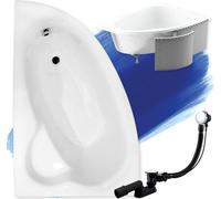 Baignoire d'angle 150x100 gauche avec revêtement en polystyrène, écoulement & pieds S | Set complet 4in1 baignoire originale acrylique siphon | BADLAND NATALIA