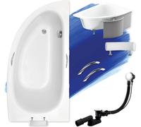 Baignoire d'angle 150x70 droite avec polystyrène + poignées + appui-tête, écoulement & pieds S | Set complet 6in1 baignoire | BADLAND MILENA PREMIUM